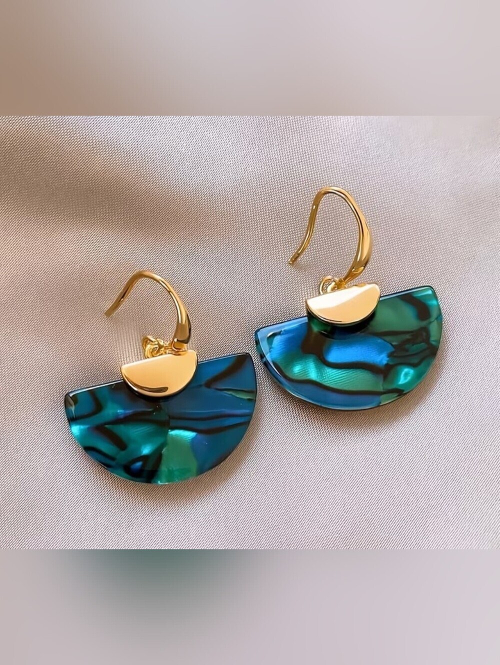 Trendy boutique Gold & Teal Wave Fan Earrings - Women Jewelry